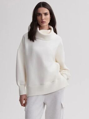 VARLEY Milton Cowl Neck Sweatshirt Ribbed Stretch XS Oatmilk White